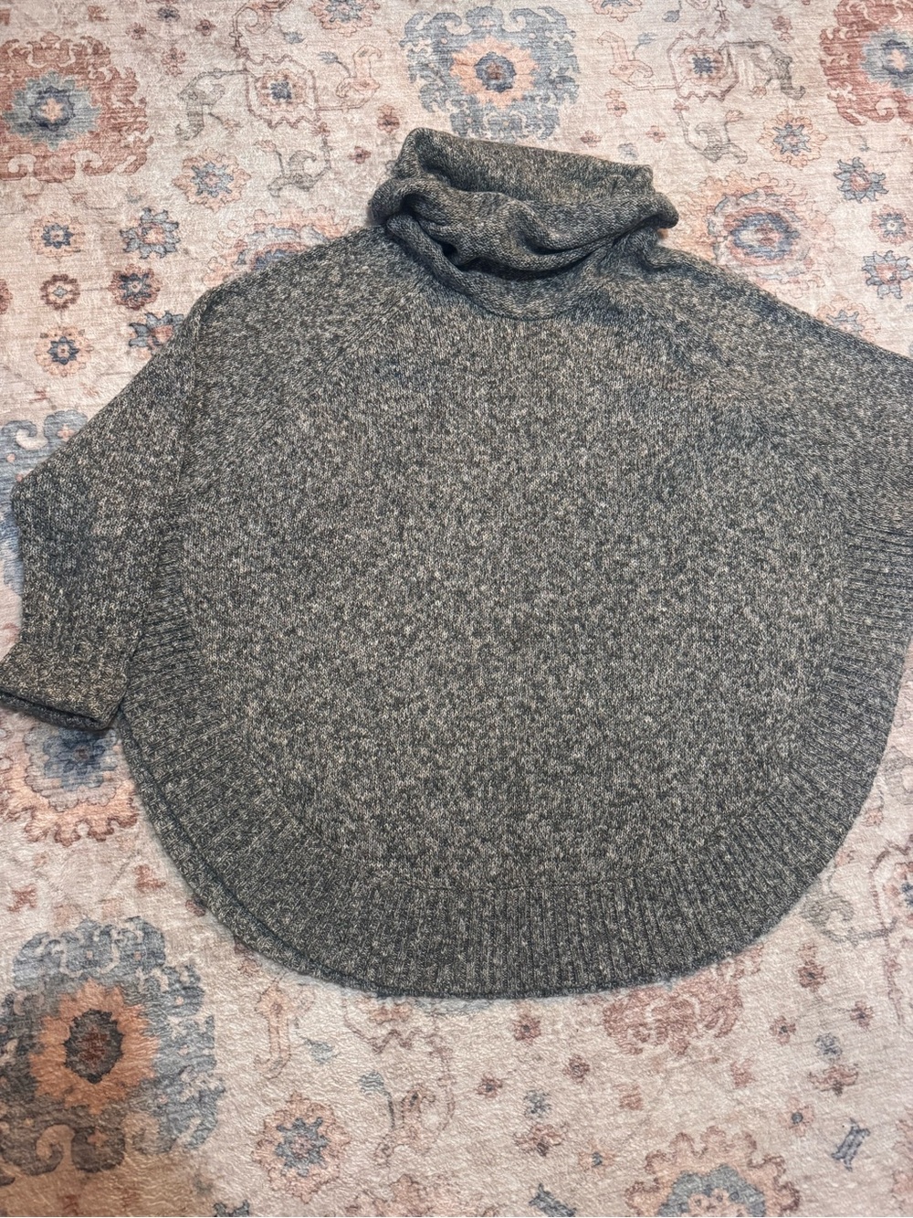 Leo & Nicole Heather Gray Cowl-Neck Poncho Sweater